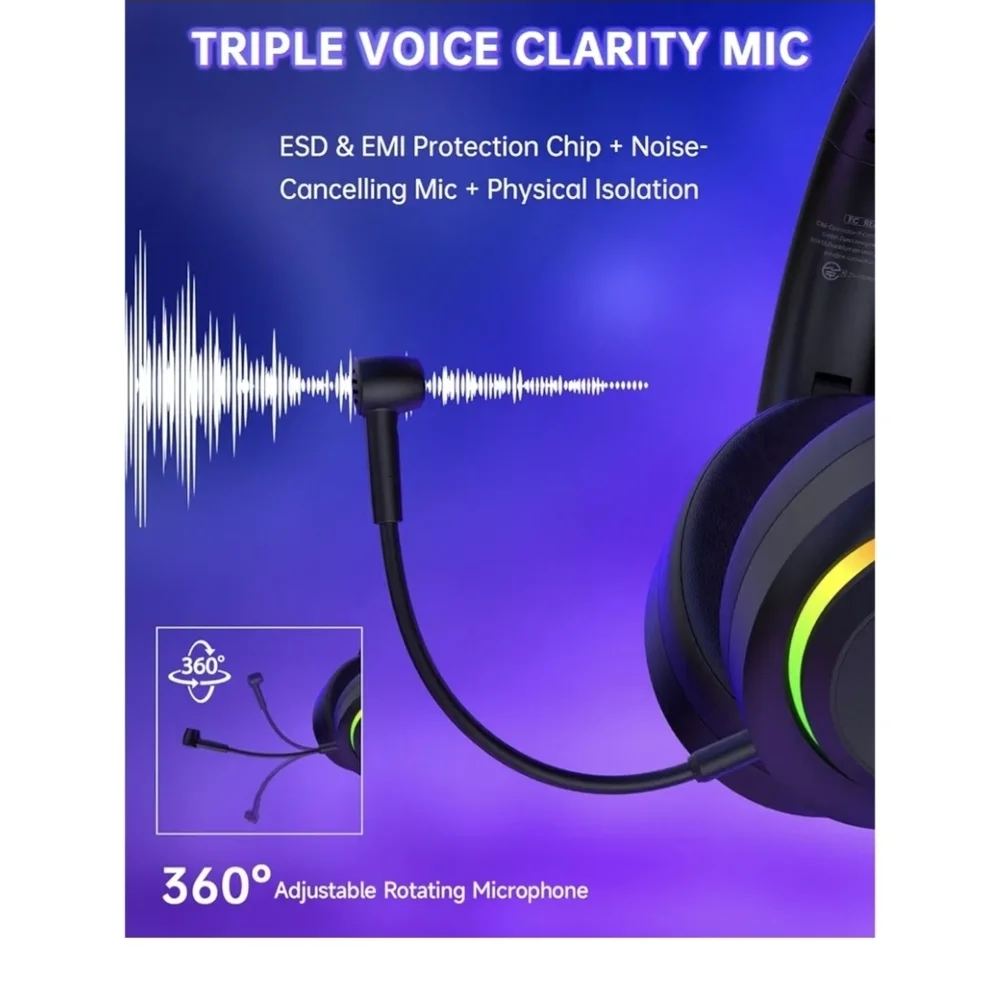 Sleek Black and Purple Wireless Gaming Headset
